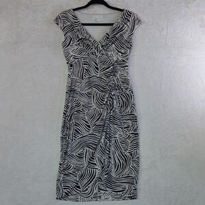 London Times Black and White Zebra Print Midi Dress, Slit On Side